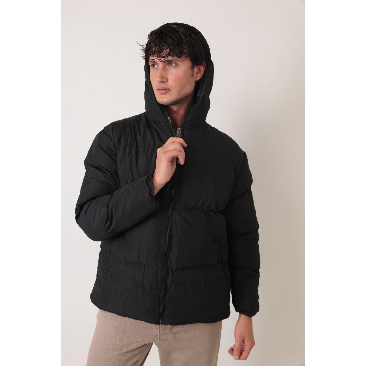 

Мужской черный пуховик с капюшоном XS чёрный