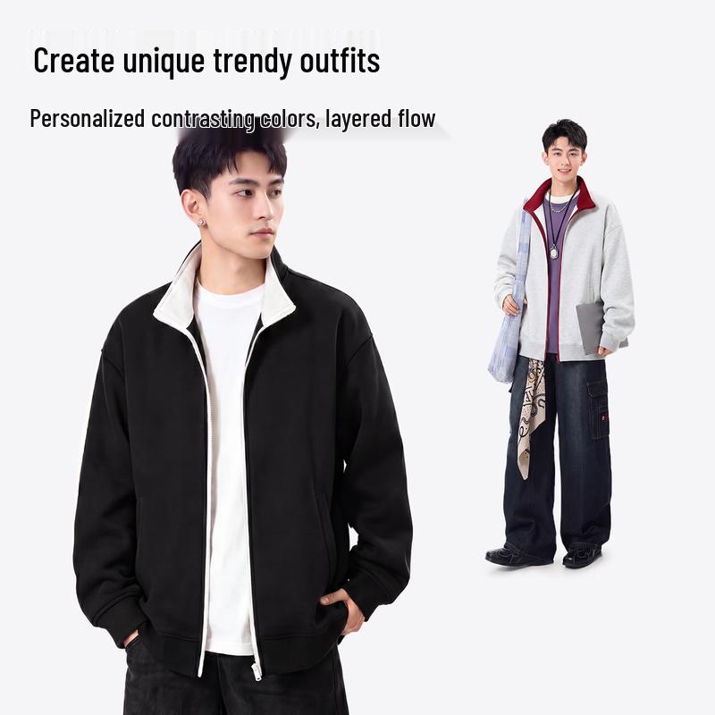 MINISO Men's Heavyweight Color Block Zip Hoodie