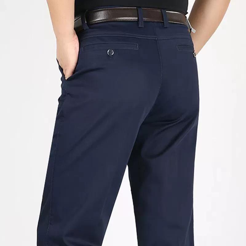 Men's Spring Autumn 100% Cotton Middle-aged Business Trousers Straight Slacks High Waist Dad's Thin Thick Casual Male Suit Pants