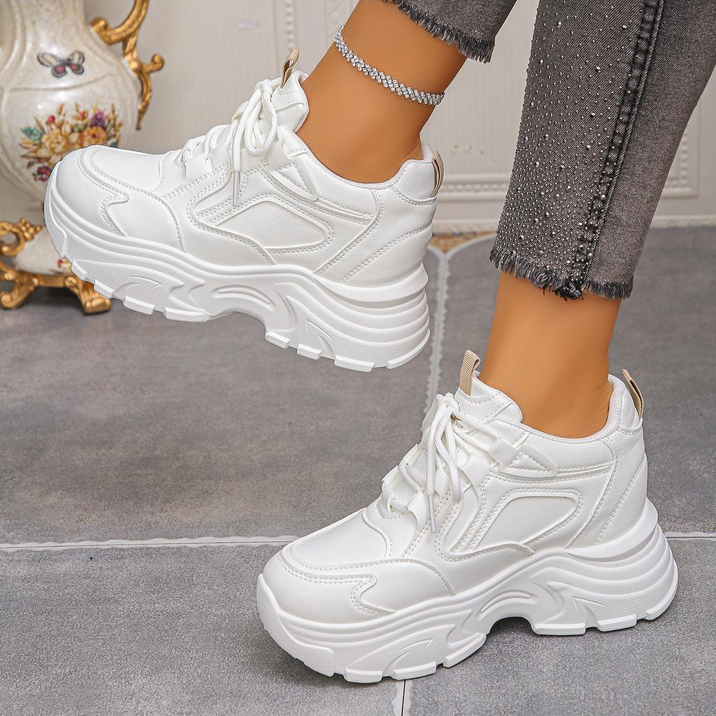 Fashion Black White Chunky Platform Sneakers for Women 2025 Autumn Thick Bottom Dad Shoes Woman PU Leather Height Increase Sneakers 42