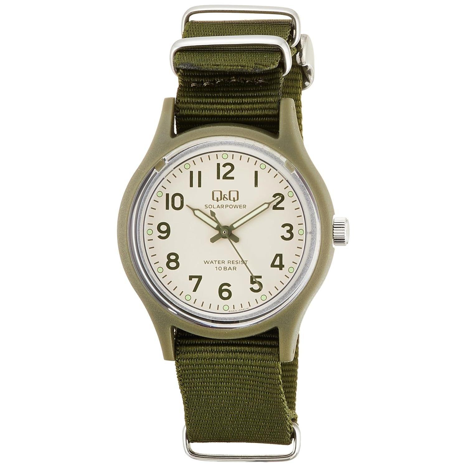 Citizen QQ Analog Solar Watch 10 ATM Water Resistant Nylon Belt E05A-006VK Mens Green