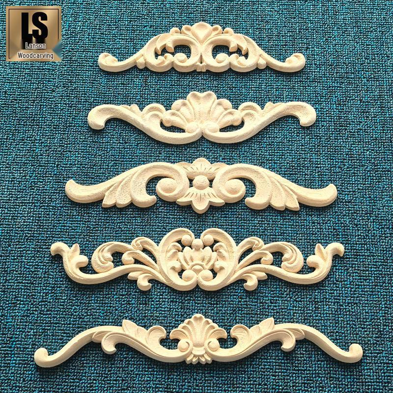 

European Solid Wood Cabinet Door Decal with Pediment Flower and Hollowed-Out Carving Model H160: 22x6 cm