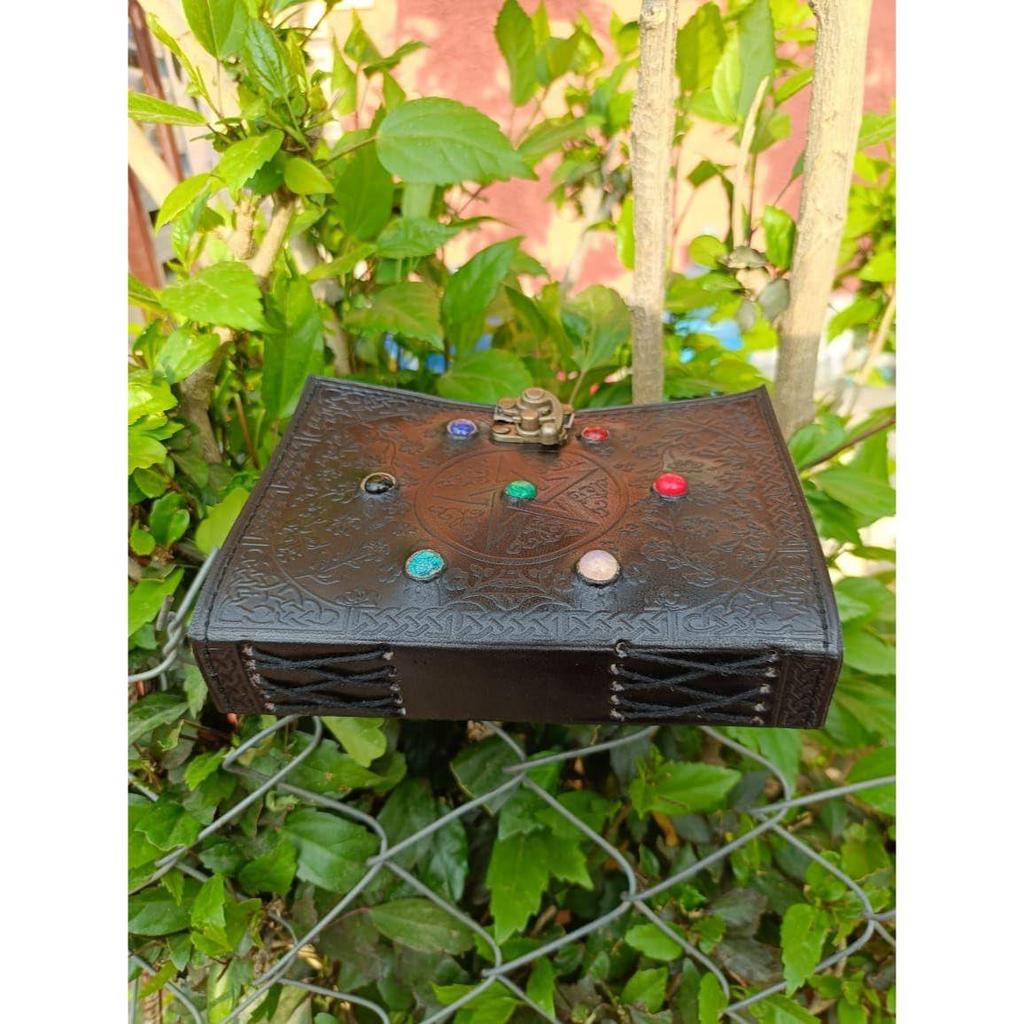 Mateshwari Leather Journal Pentagon Star Seven Stone Embossed The Book Of Shadow Writers Poetry Book Sketchbook Pagan Wicca Pentacle 7X5