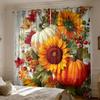 2pcs Retro Pumpkin Sunflower Autumn Leaf Curtains Living Room and Bedroom, Providing Shading Fashionable Home Decoration
