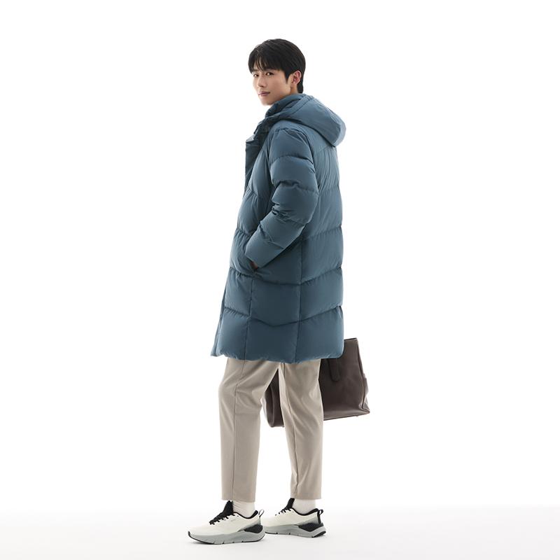 Anta Three-Layer Quick Warmth Four-Defense Technology Duck Down Mid-Length Hooded Down Jacket Men Outerwear Midnight-Gray 952447909-1