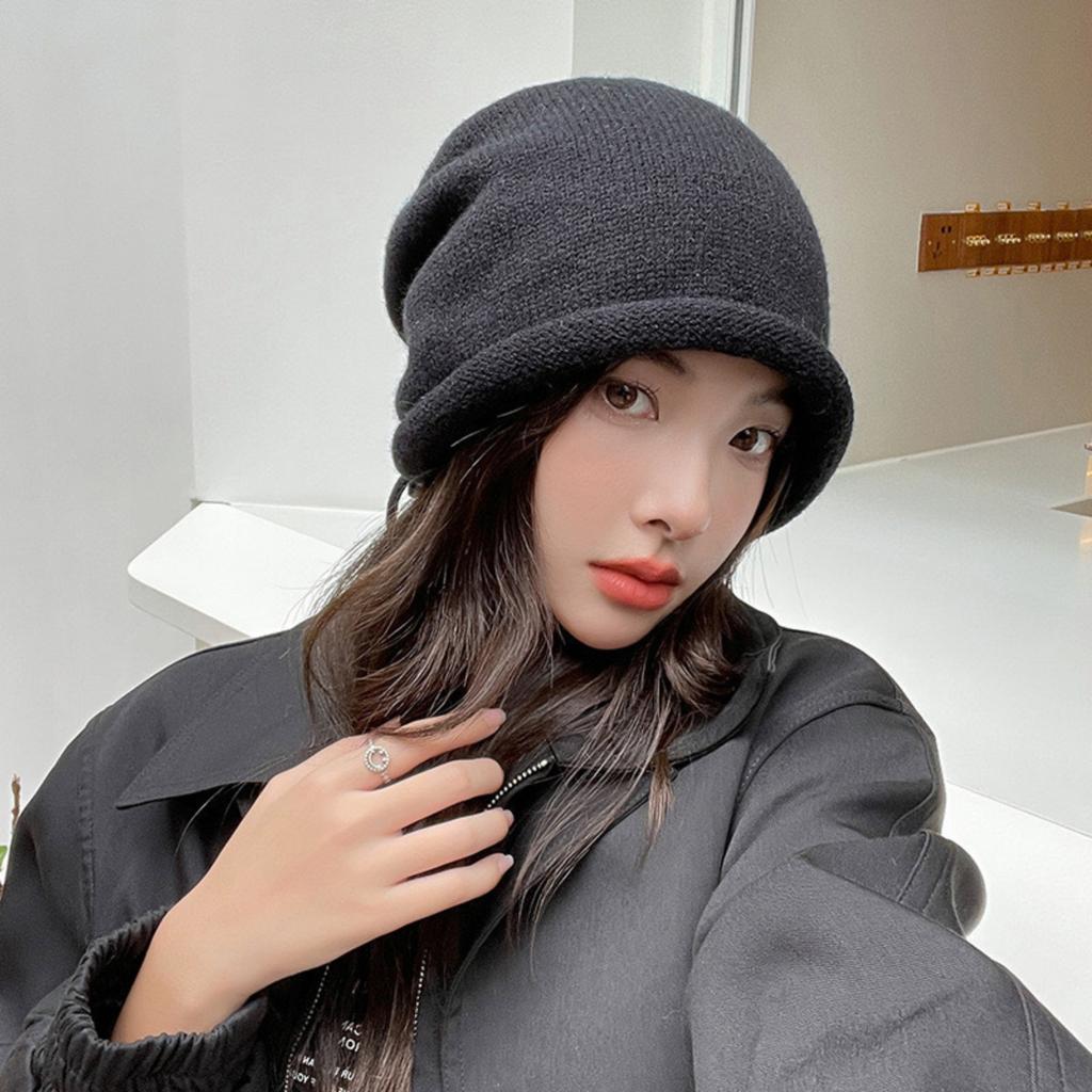 Winter Hat Pullover Drawstring Wool Hat Knitted Hat