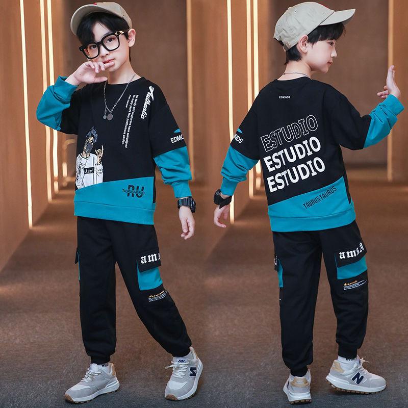 2025 New Boys' Spring & Autumn Loose Fit Two-Piece Korean Style Sports Suit for Kids