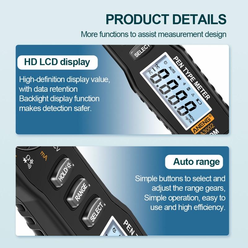 Digital Pen Type Multimeter Handheld Voltmeter Ammeter Ohmmeter for AC/for DC Voltage Current Diode Continuity Meter Tes