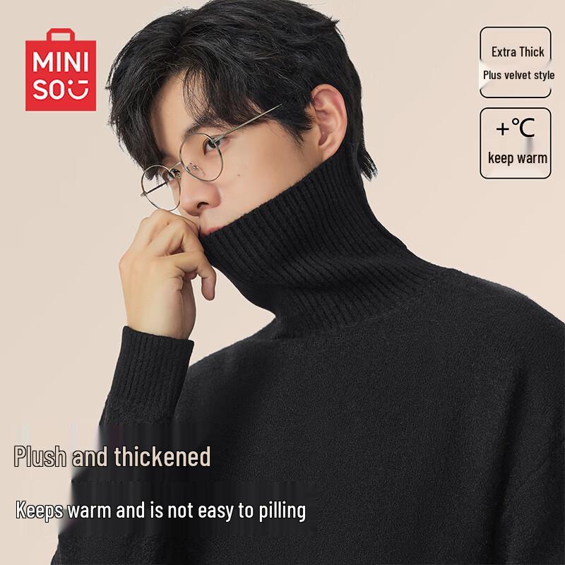 MINISO Men's Soft Fleece Lined Turtleneck Sweater