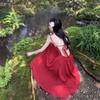 Women's Sexy Backless Red Slip Dress - Perfect for Beach Vacations and Photos