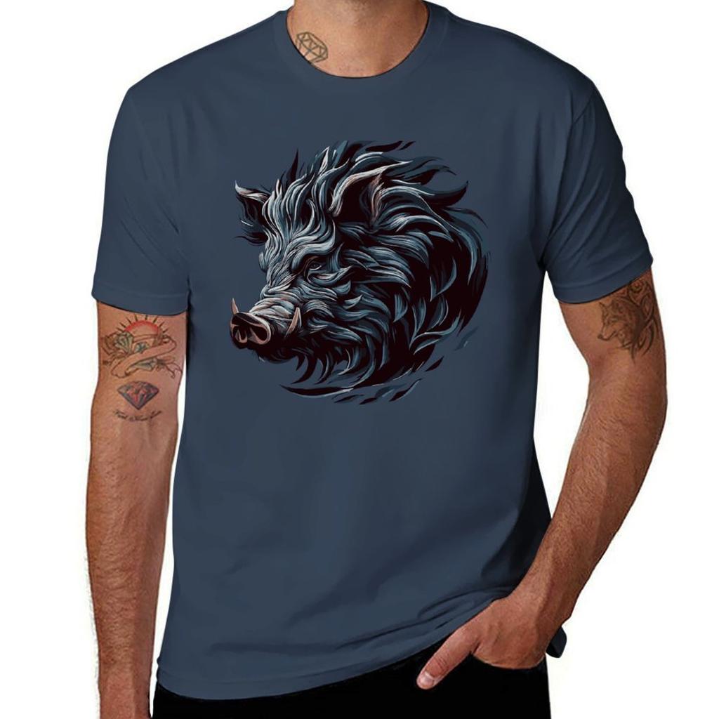 Wild Animal Boar Tshirt Vintage Print Crew Neck Tee Tshirt