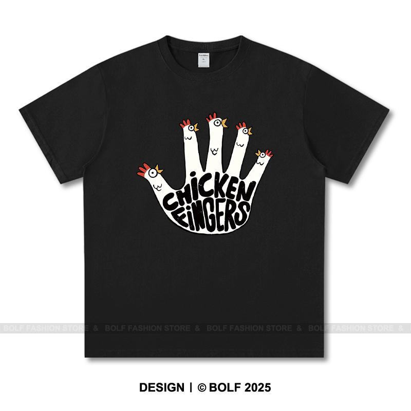 Chicken Fingers Printed T-Shirt 100% Cotton Oversized Foodie Graphic Tees for Men Women Summer Tops Snackcore Streetwear