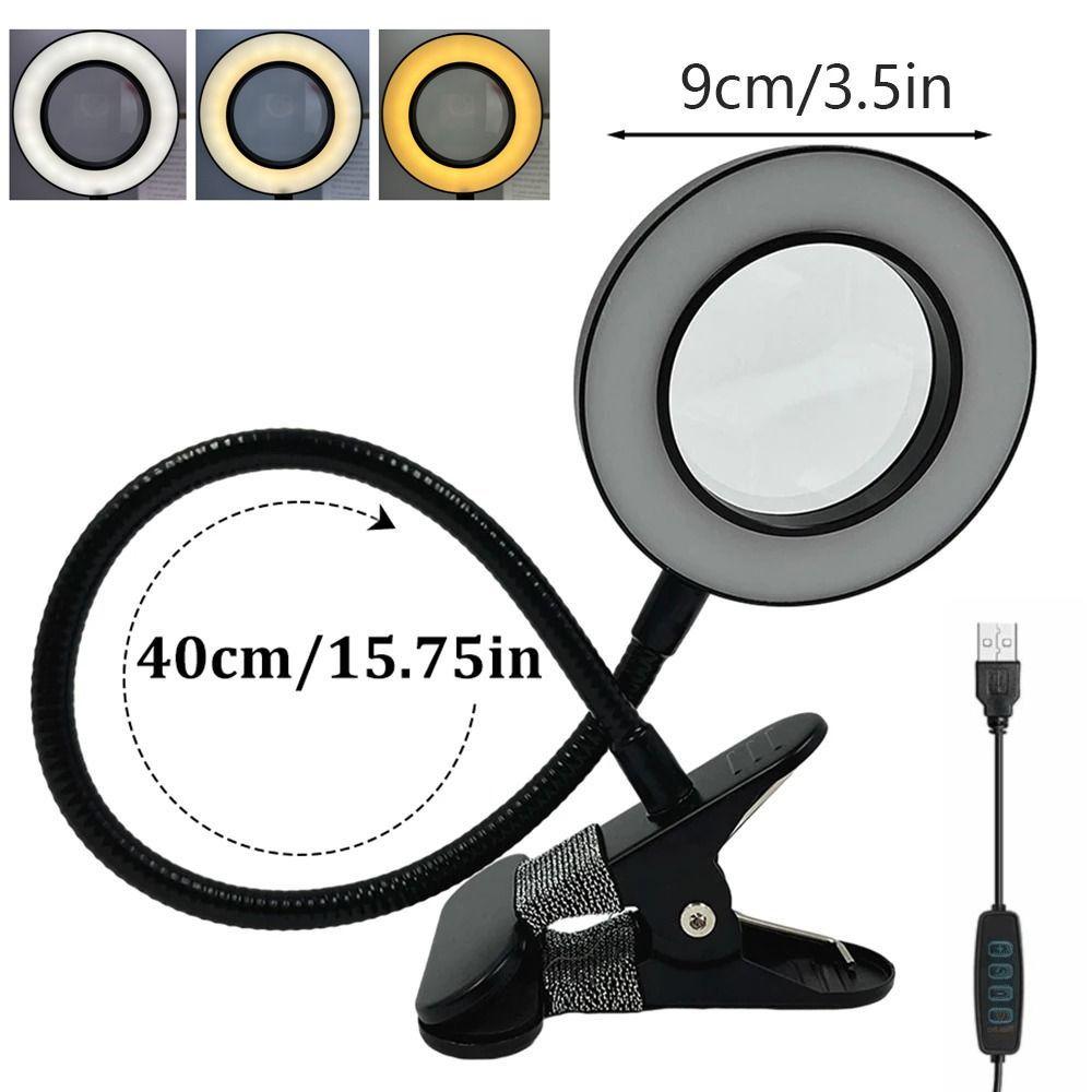 Adjustable Levels LED Magnifying Glass Lamp 5X Magnification Clip On Desk Lamp  Tattoo Art
