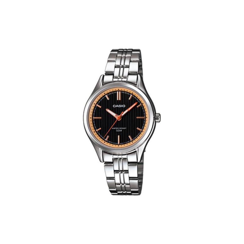 

Casio 50m waterproof quartz movement stainless steel strap Japanese and Korean watch women s watch black dial LTP-E104D-1A чёрный