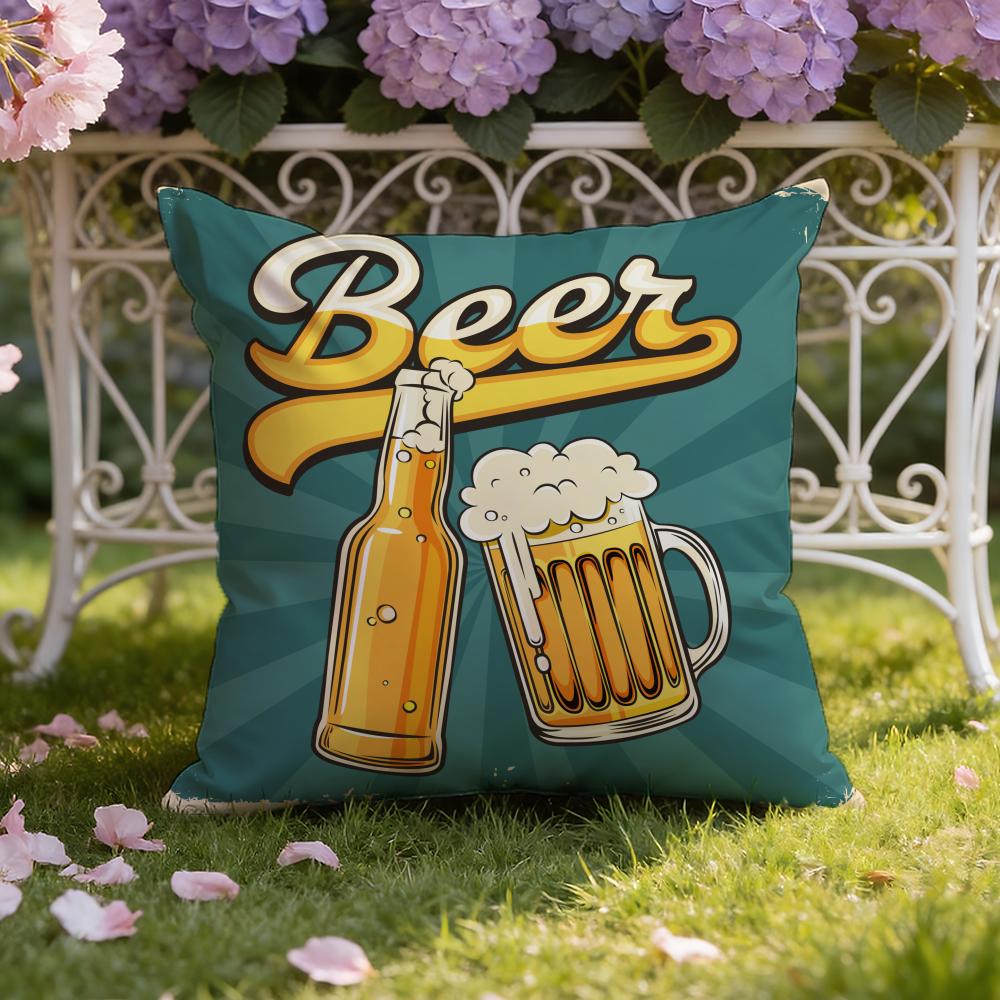 Beer Wine Retro Style Cushion Cover Home & Car Dual-Scene Pillow Cover: Reversible for Premium Comfort