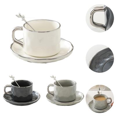 Conjunto de canecas de café de cerâmica 230ML, colher delicada e conjunto de copos de prato, xícara de chá da tarde nórdica com pires, utensílios para bebidas