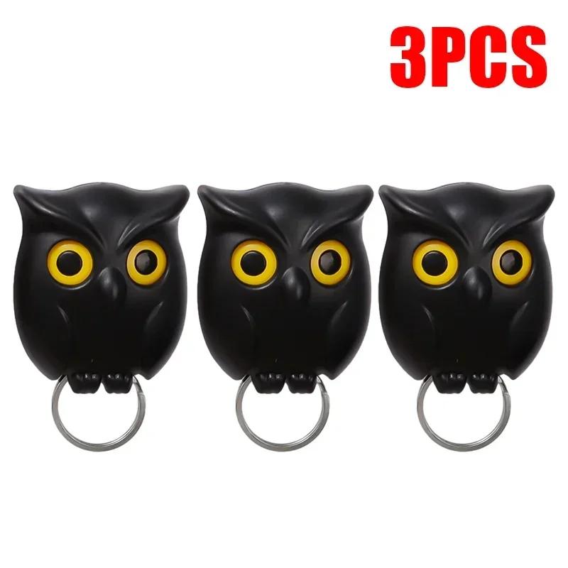1/3PCS Magnetic Owl Key Holders Self Adhesive Magnets Hold Keychain Key Hanger Hooks Will Open Eyes Home Wall Decorative Hooks
