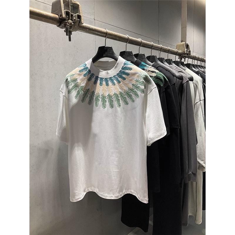 Summer New Trendy Brand Peacock Feather Short-sleeved T-shirt For Men, Light Luxury Trendy Round Neck, Versatile Half-sleeve