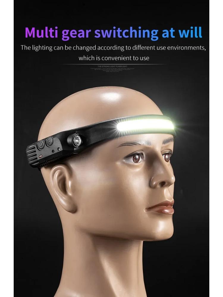 LED COB Induction Headlamp Built-in Battery Sensor Head Flashlight USB Rechargeable 5 Lighting Modes Waterproof Headlight