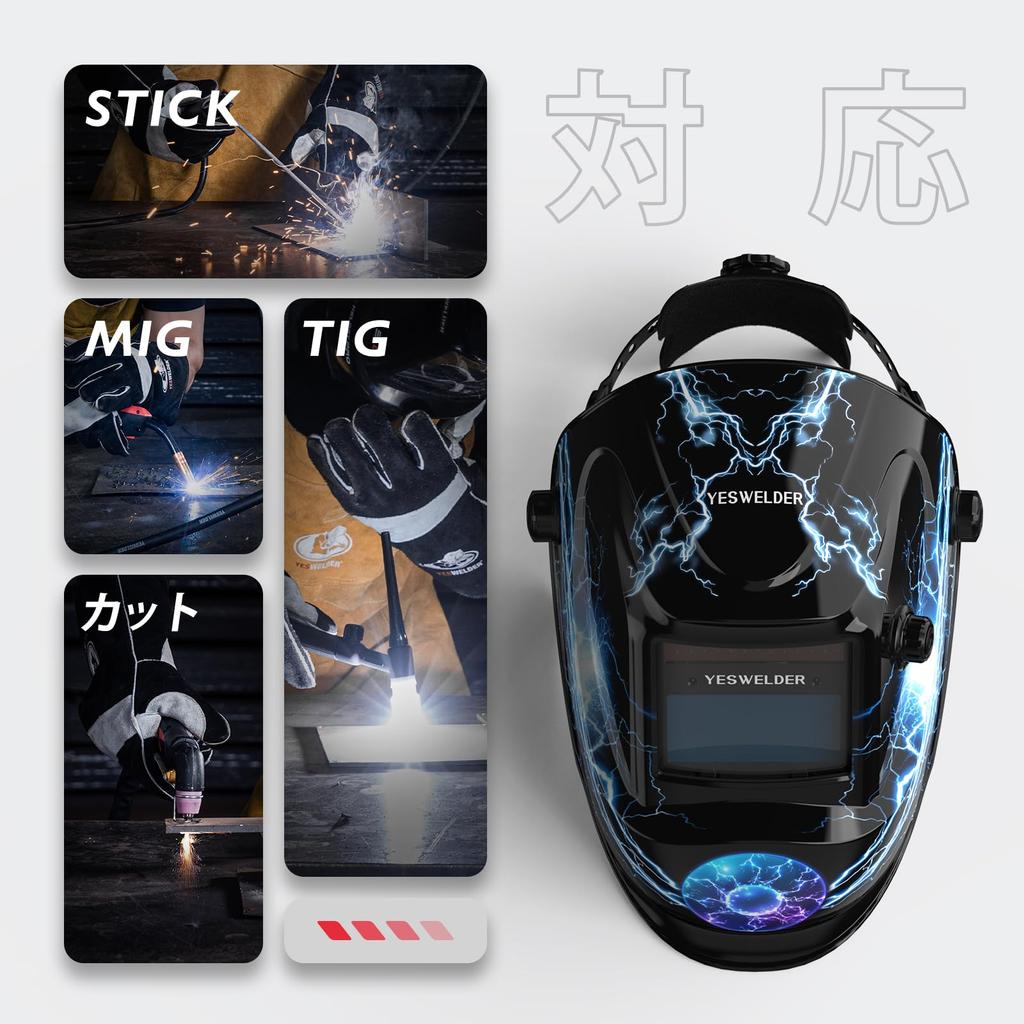 YESWELDER Welding Shows True Light Blocking Levels Compatible with and ARC Welding Solar-Powered Auto-Darkening Helmet, Colors, 1/30,000 Seconds,