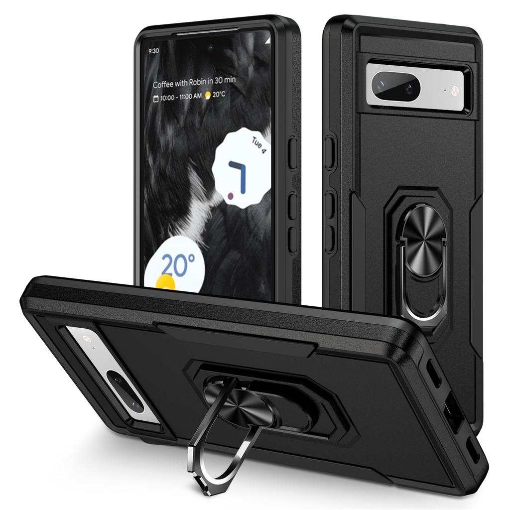 For Google Pixel 7a Case Military Grade Ring Kickstand PC + TPU Phone Cover