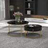 Couchtisch Rund, Satztisch 2er Set, Moderne Nesting Kaffeetisch Schublade, Gold Marmormuster, Sofatische Schlafzimmer Balkon Büro, Schwarz