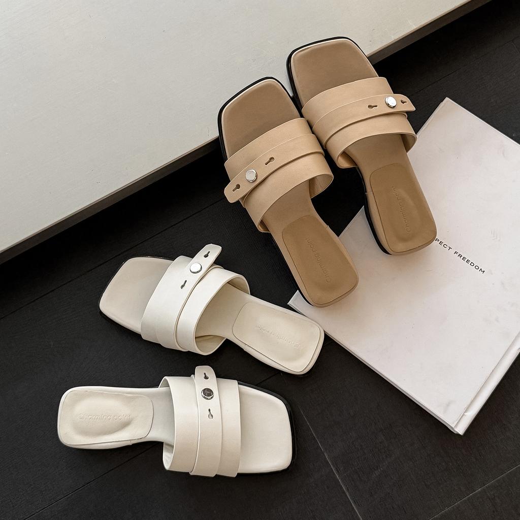 Krazing Pot Mules Fashion Sheep Skin Thick Heels Peep Toe Flip Flop Summer Size 42 Preppy Style Women Sandals