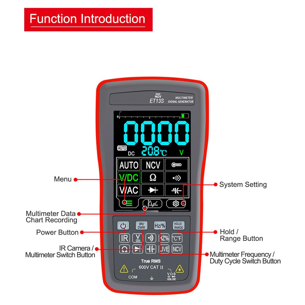Thermal Imager with Multimeter Function Infrared Camera 192x192 Resolution 2.8 Inch LCD Screen 9999 Counts Voltage