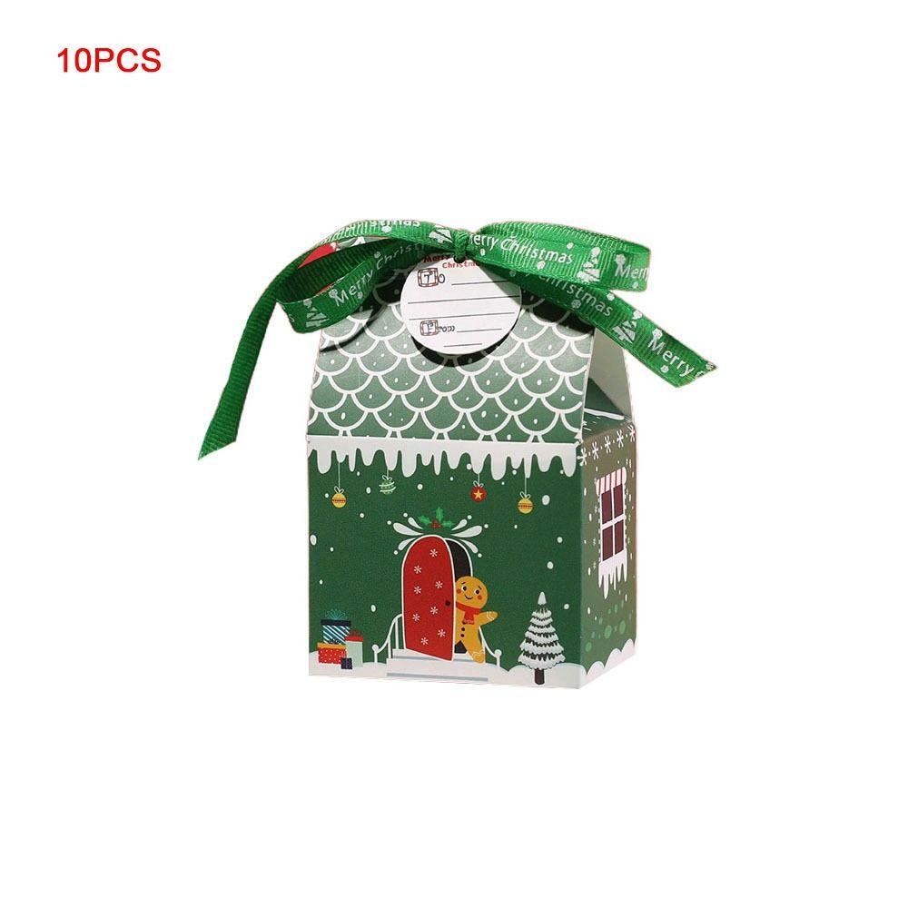 10Pcs Kraft Paper Christmas Gift Box Xmas Ornament Packaging Boxes New Candy Bags  New Year