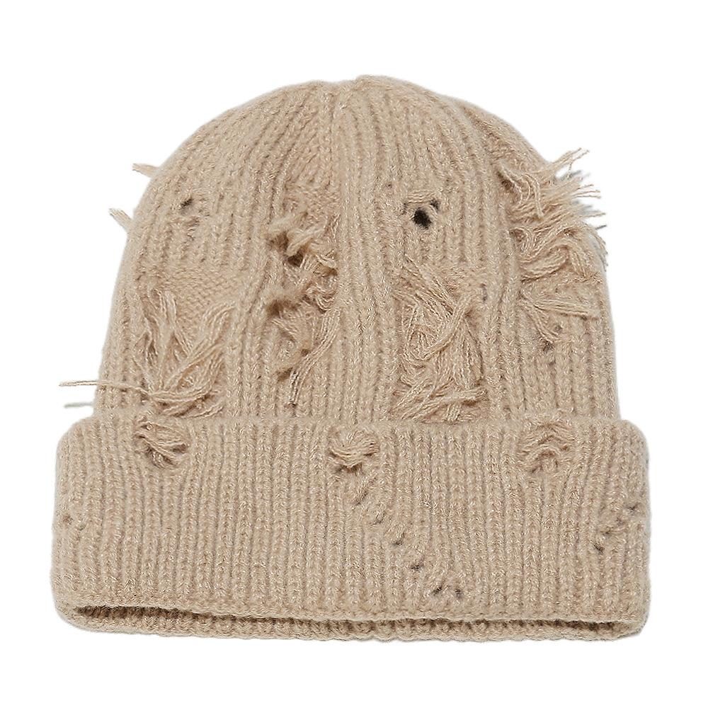 Winter niche old ripped wool hat female personality versatile knitted hat hip hop cold hat men and women