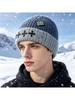 Y2K Men and Women Winter Knit Beanie Thickened Warm Black Four Leaf Decor Patch Label, Warm Mixed YarnStreetwear Cuffed Skull Ha