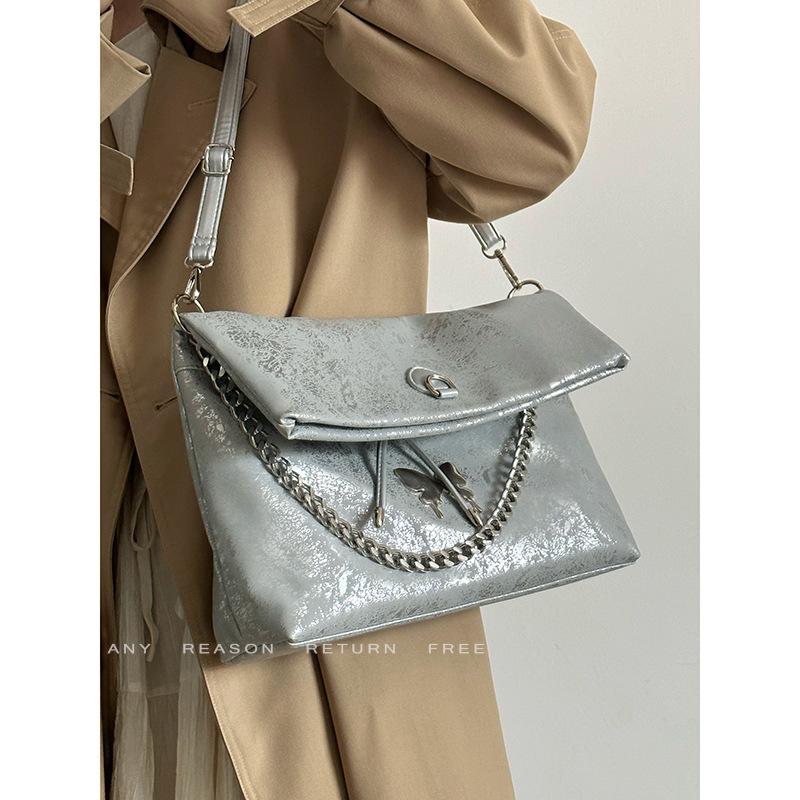 

Большая вместительная сумка для поездок подмышкой, женская новая нишевая сумка-мессенджер на одно плечо, высококачественная сумка-тоут на два плеча серебряный