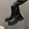 Women Boots Retro British Style Short Boot Mid-Calf Leather Boot Belt Buckle Design Knight Boots for Women Platform Bota