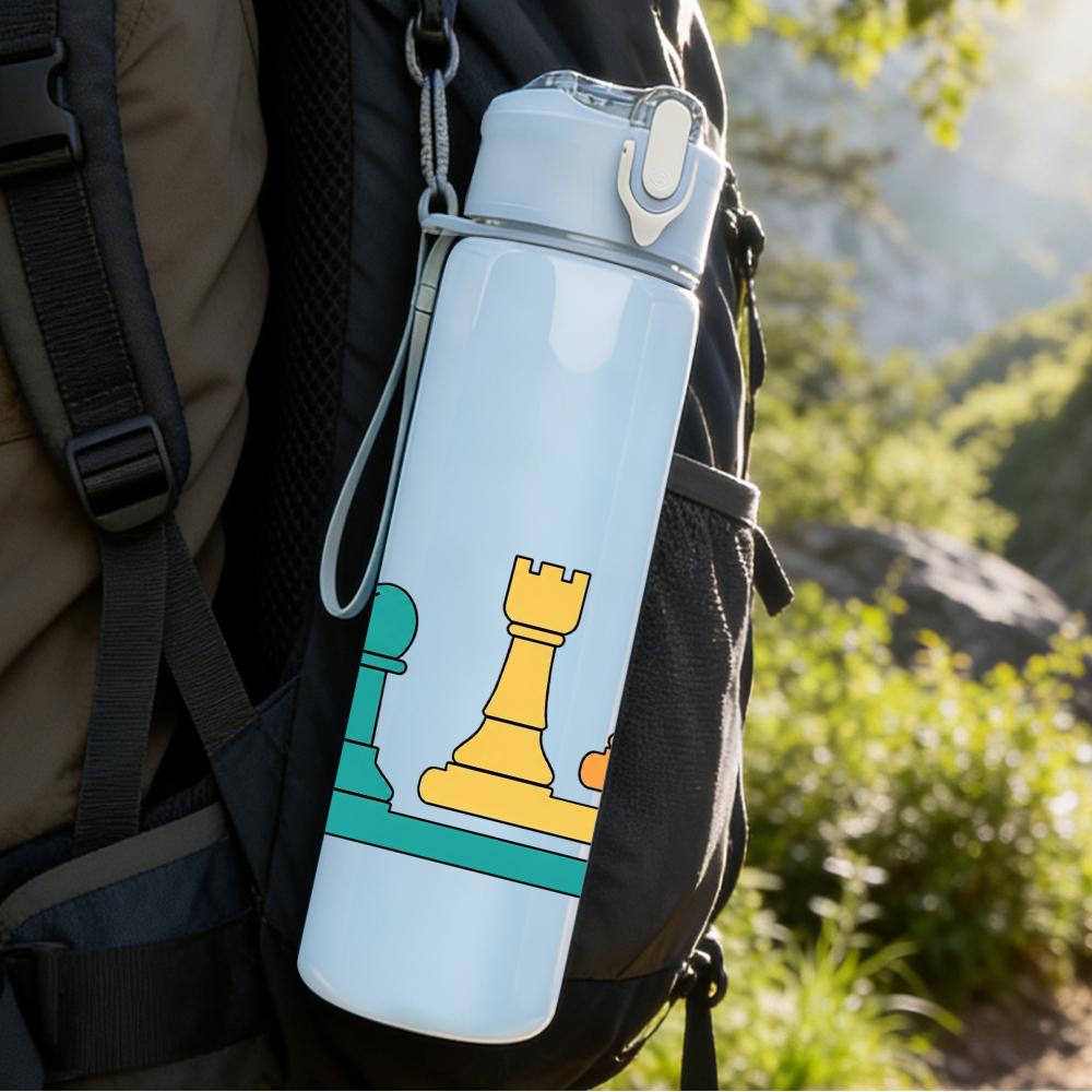 1PC Color Chess Piece Group Graphic 750ml Color Plastic Water Bottle Leakproof Flip Straw Lid For Sports Office Home Use