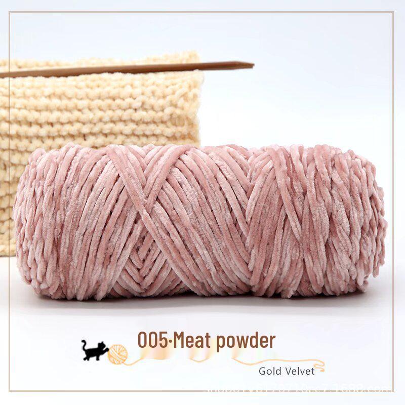 Golden Chenille Silk Velvet Yarn: Medium-Thick Polyester Yarn for Scarves, Glossy Velvet Crochet, and Wool Knitting Projects.