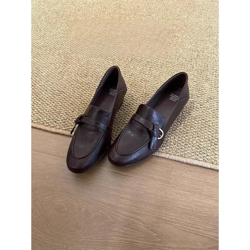 Coarse Heel Retro-style Women's New Trendy All-purpose Slip-on Leather Shoes
