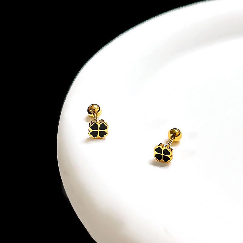 Titanium Steel Heart & Four-Leaf Clover Stud Earrings - Elegant, Versatile, Mori-Style Fashion for Women