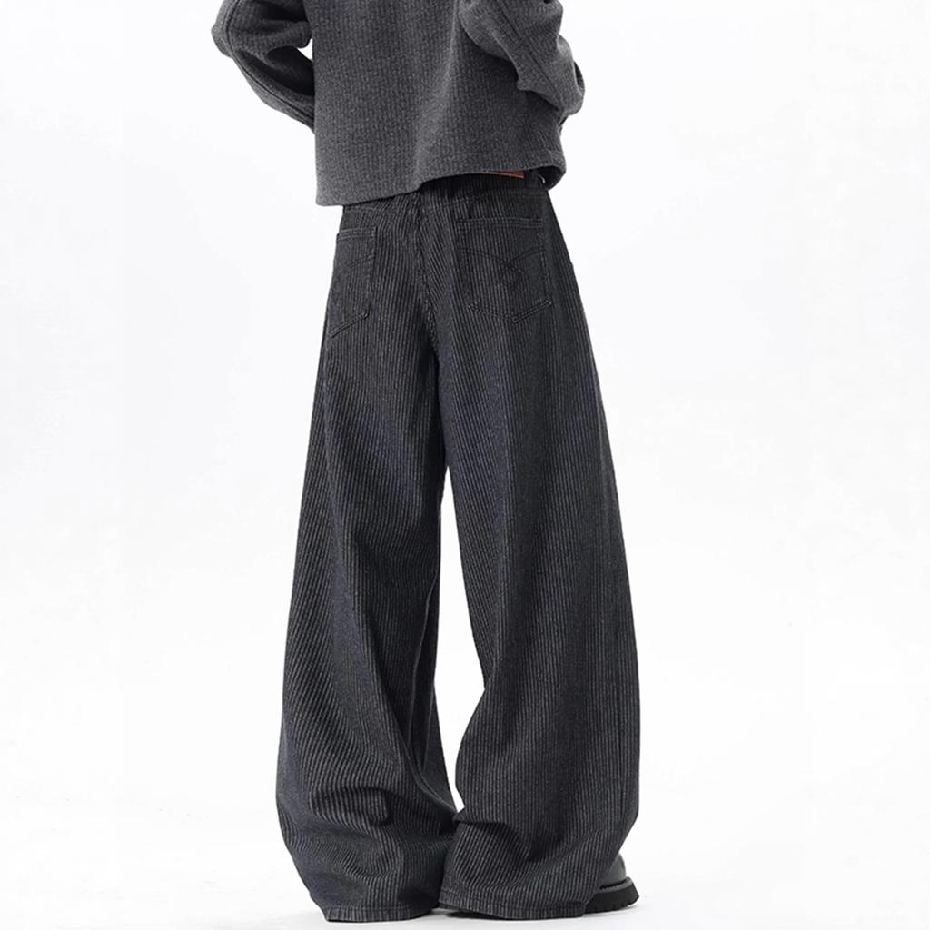 High Street Vertical Striped Breasted Men's and Women's Autumn and Winter American Pleated Loose Casual Pants Vintage Versatile Wide Leg Pants