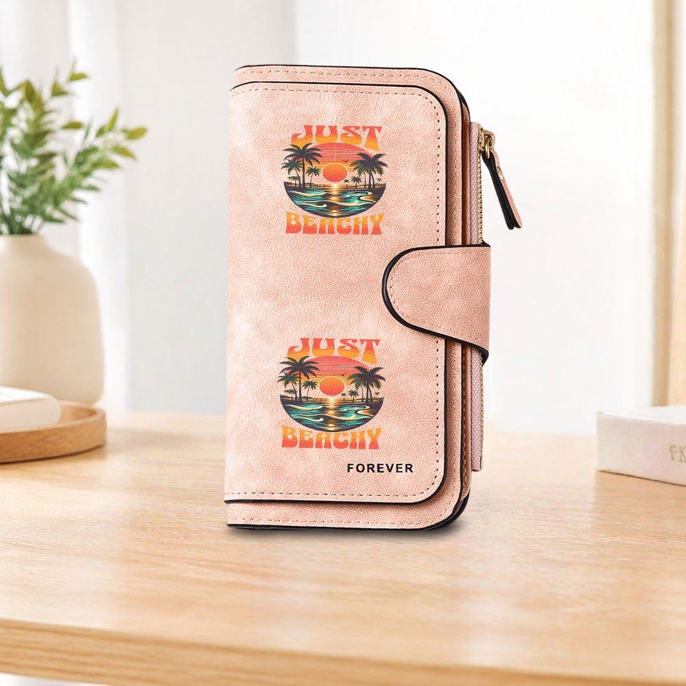 Just Beachy Vintage Beach Long Zipper Wallet, Large Capacity Card Holder, Unisex Clutch Bag, Fashionable Zipper Coin Purse, Suitable for Daily Use, A
