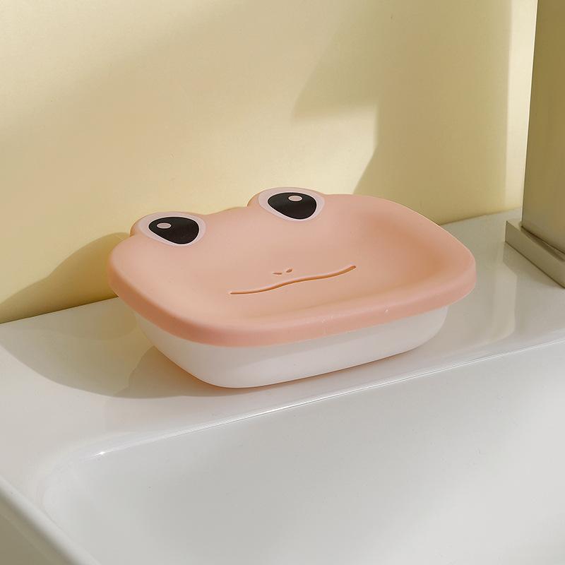 Doppelschichtige Cartoon-Frosch-Seifenschale, Badezimmer-Ablauf-Macaron-Seifenschale Badezimmer-Gadgets