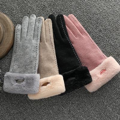 Cashmere Gloves Women's Winter Warm Wool Plus Coral Fleece Finger Women's Cold-proof Winter Warm Gloves