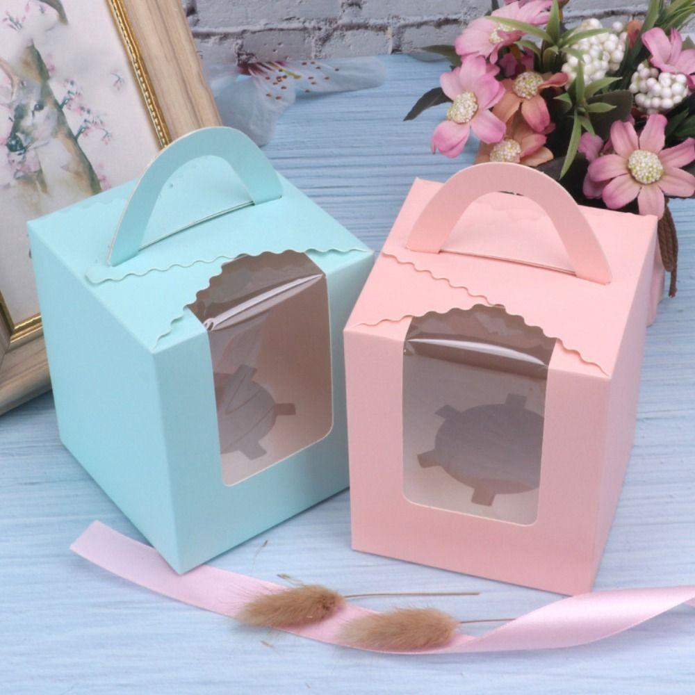 50pcs Clear Window Muffin Box With Handle Pastry Box DIY Supplies Cake Box  Wedding