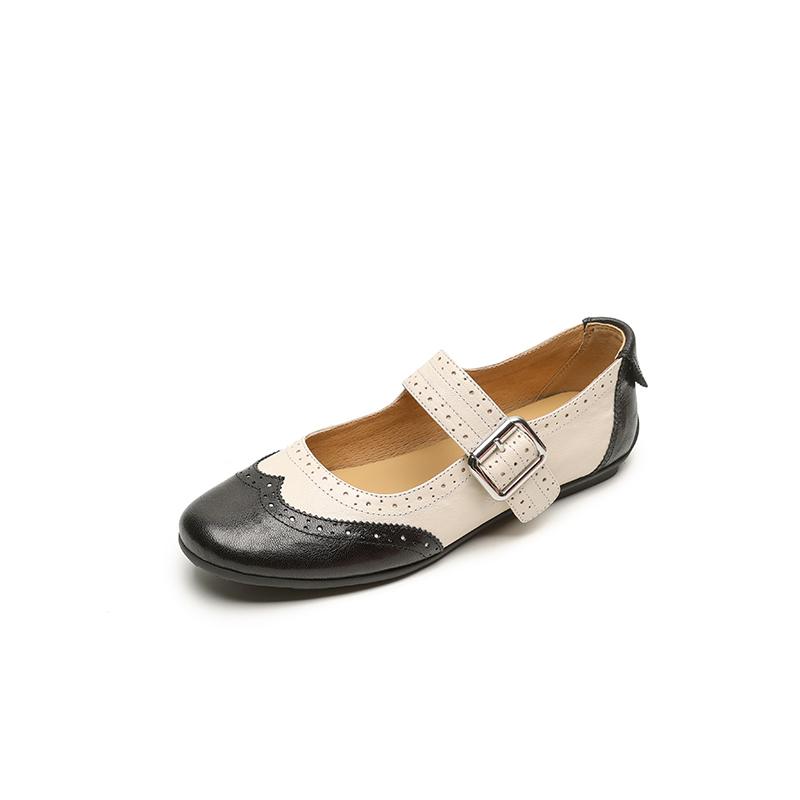 

Мода 2025 Балетки Туфли из Натуральной Кожи Пряжки Лофер Круглый Носок Обувь Женская Мэри Джейн Комфорт Весна Лето Повседневная Обувь Балетки 40 чёрный
