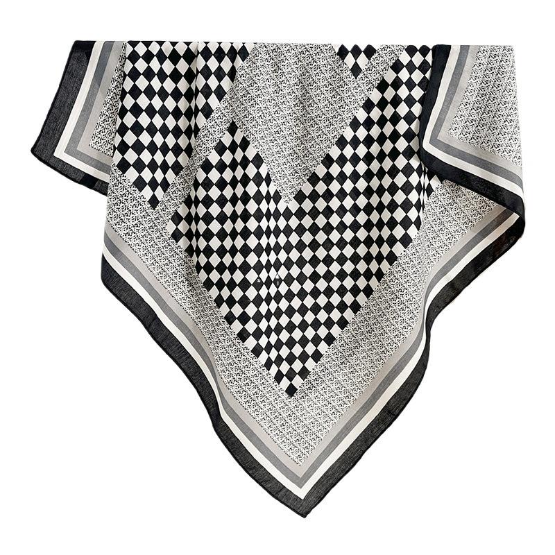 Korean Women's High-end Personalized Geometric Square Prints  Herringbone Square Scarf Design Niche Color Block Scarf