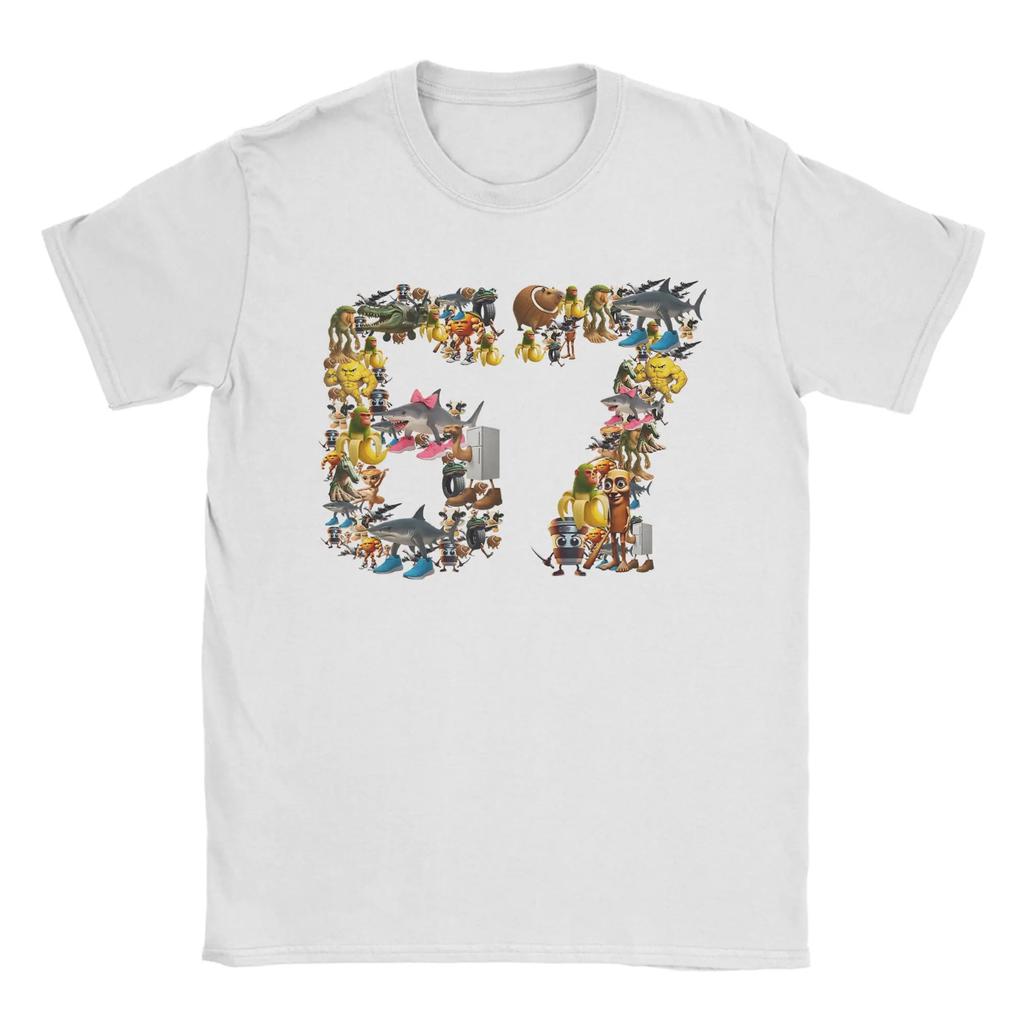 Vintage T-Shirt Summer 67 Six Seven Birthday Meme Viral Italian Brainrot Novelty T Shirts Cotton Tee Shirt  Man Casual Hot Sale