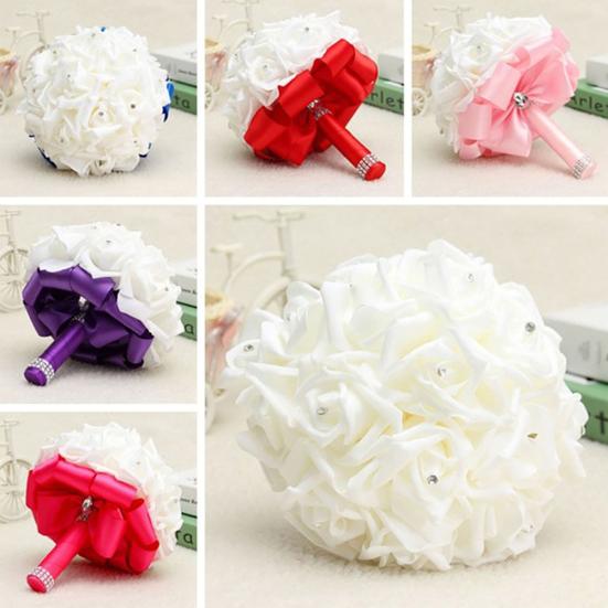 1 Bouquet Bride Bridesmaid Handmade Wedding Party Rhinestone Artificial Flower