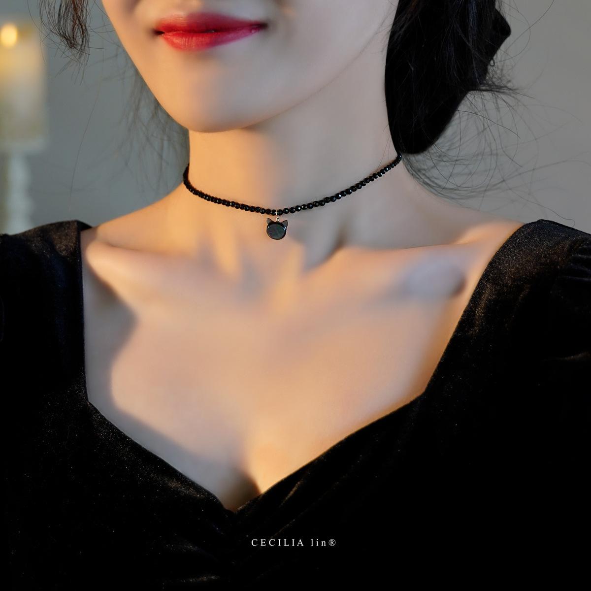 

Recommended Jewelry Super cute cat14K Gold-plated ultra-shiny black spinel2mm Necklace choker Collarbone chain, light luxury Default length is approxi