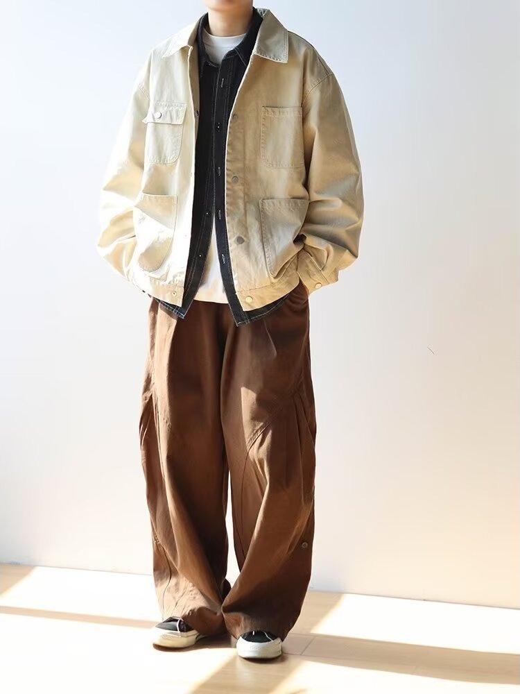 2025 Men's Trendy Casual Workwear Lapel Jacket - Long Sleeve Spring/Autumn Outerwear