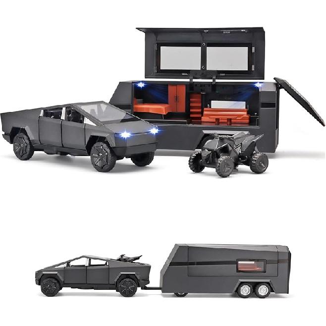 1/32 Pickup Trailer RV Model Kit, Car Model Diecast Metal Toy,Truck Model Simulation Sound Light,Toy Trucks with RV Motor,Best Gift for Kids or Model