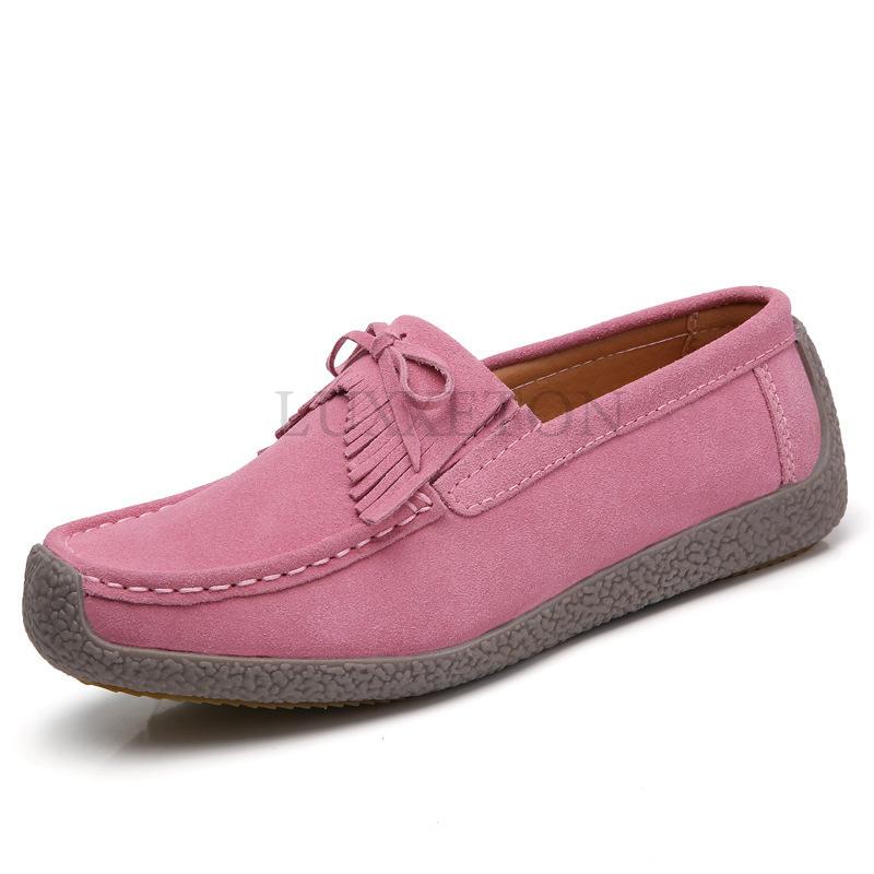 Soft Soled Genuine Leather Round Toe Flat Sole Solid Color Women Single Shoe Casual Versatile Breathable Women Bean Shoes